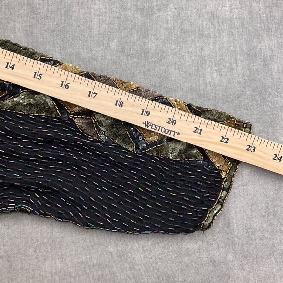 Unbranded Blouse Women Medium Black Gold Multi All Bead Floral Diamond Silk VTG - Picture 7 of 12